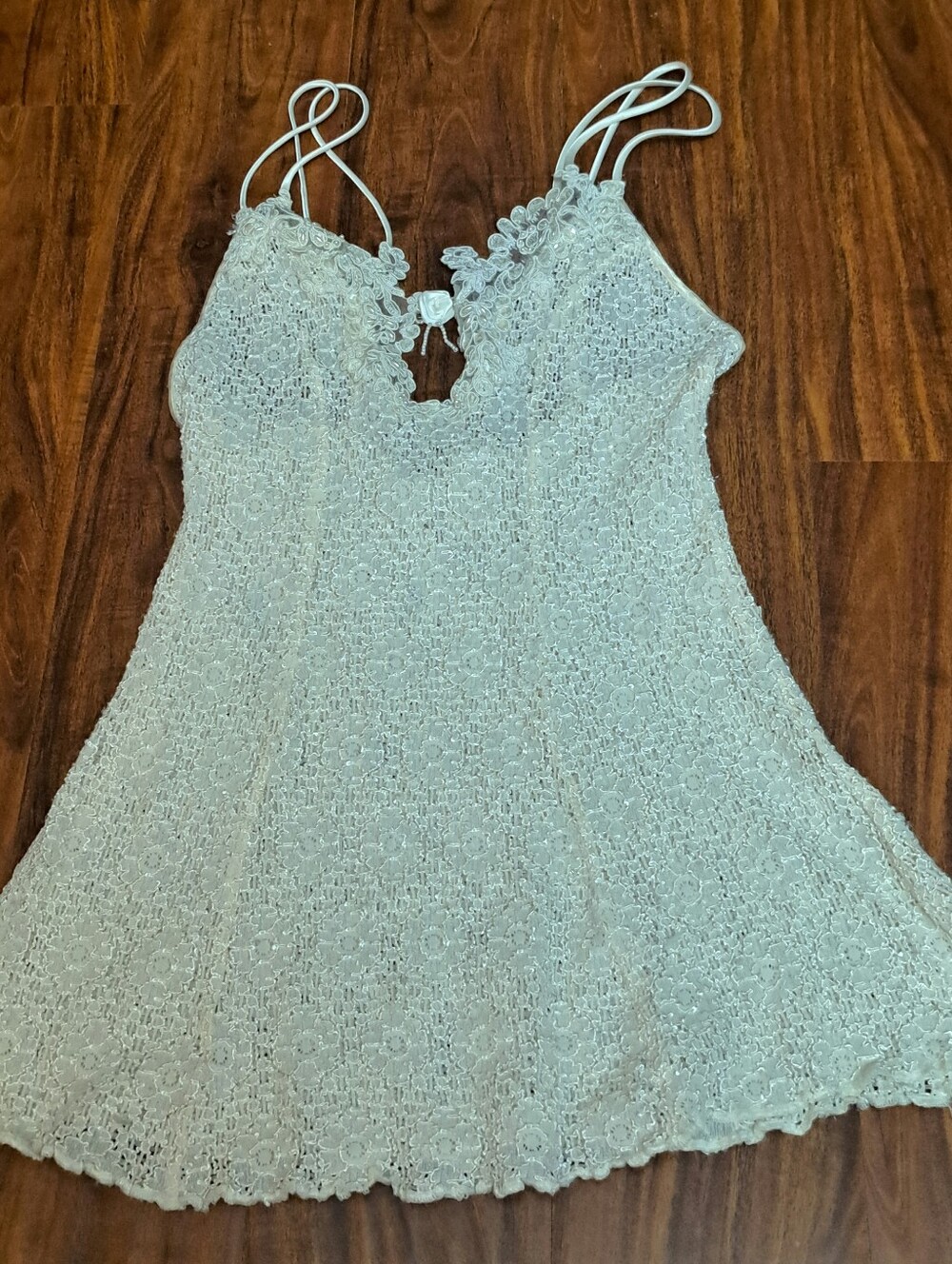 Vintage Lace Pearl Beaded Negligee Wedding Cream Colored Bridal Sz M Je Tadore